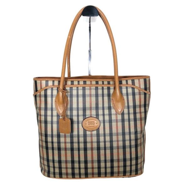 Authentic DAKS London Check Pattern Tan Tote Bag - Picture 1 of 14